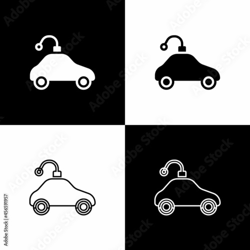 Set Radio controlled car toy icon isolated on black and white background. Control remote car toy. Vector