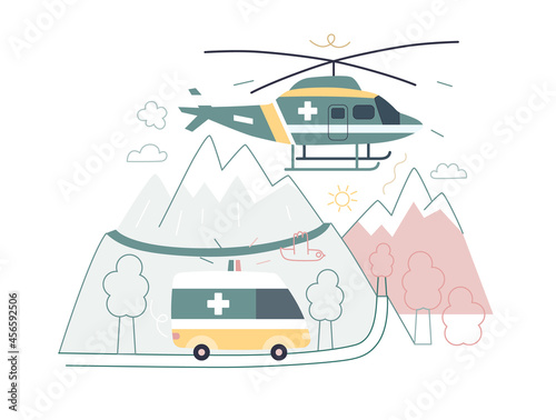 Medical transportation - medical insurance illustration. Flat vector