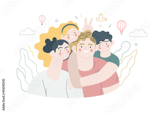 Family health and wellness - medical insurance illustration. Flat vector