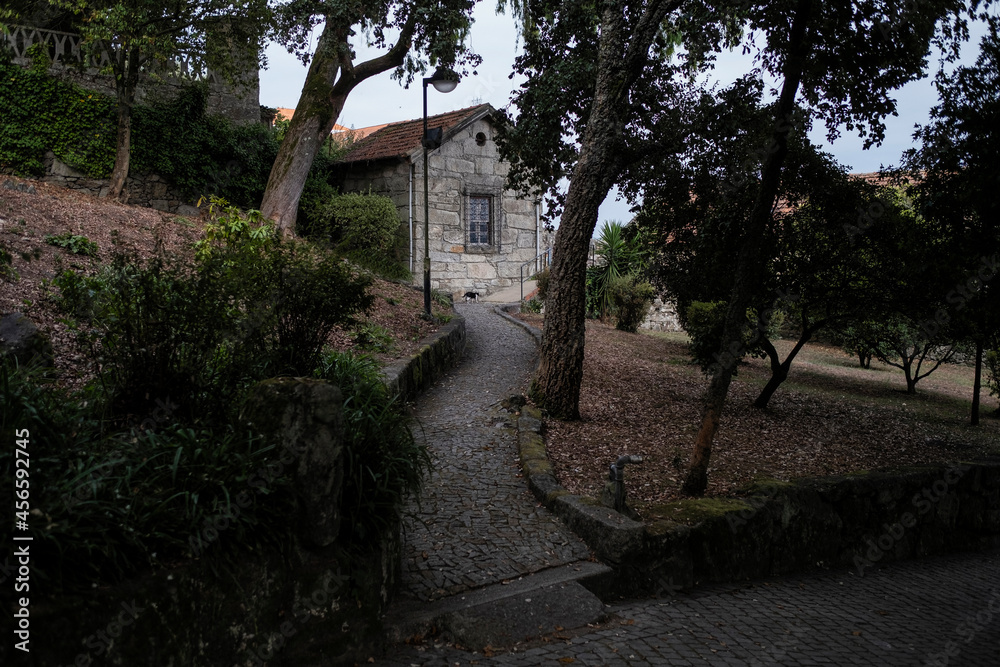 View of the paths in the public park of Sao Roque in Porto, Portugal.