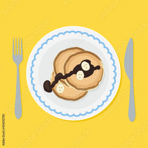 Pancakes on a plate, vector illustration in flat vintage style