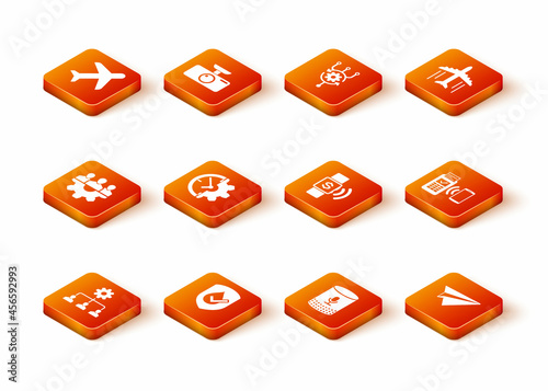 Set Lead management, Waterproof, Project team base, Clock and gear, Voice assistant and Contactless payment icon. Vector