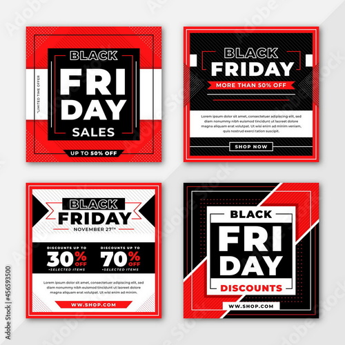 flat vector design illustration black friday instagram post collection