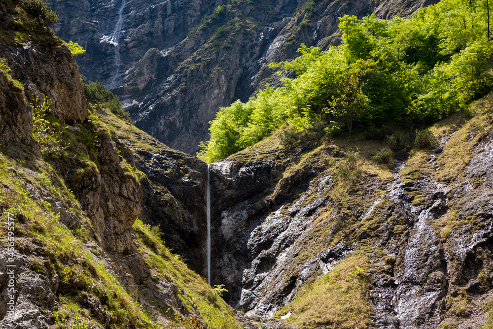 Kleine Wolfsschlucht water cascade, bavarian alps