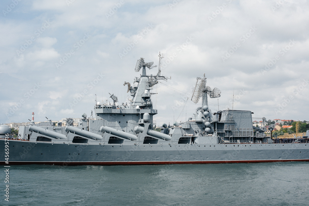 Modern ships of the Navy lined up for the festive parade. Modern ships of the Navy.