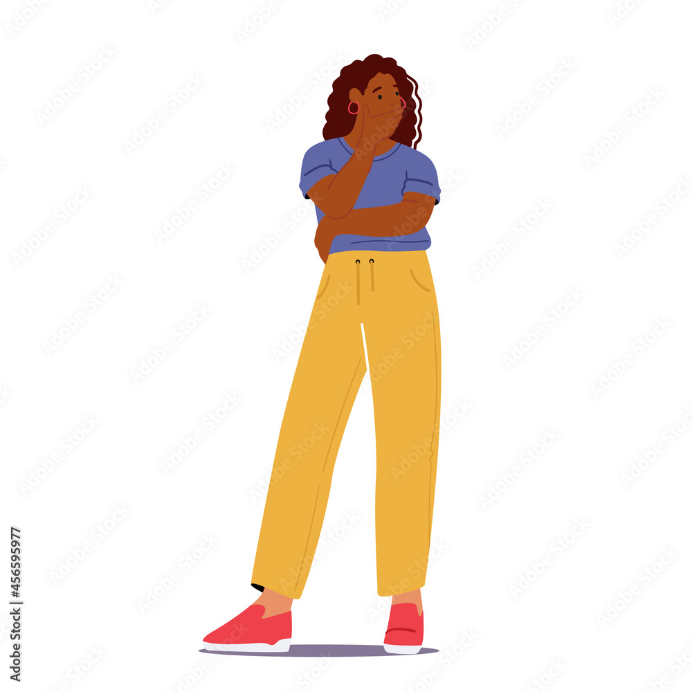 Doubtful Female Character, Woman Solve Question, Thinking or Making Choice. African Young Girl Search Solution, Doubts Doubtful Female Character, Woman Solve Question, Thinking or Making Choice. African Young Girl Search Solution, Doubts