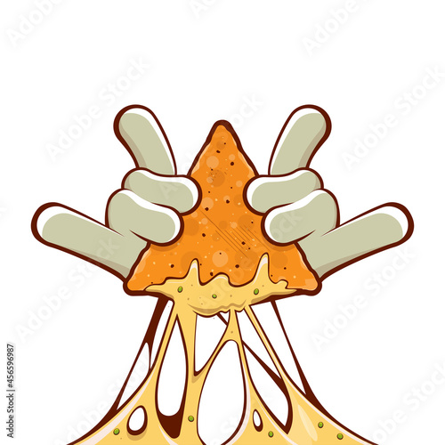 vector illustration of cartoon hands holding a nacho