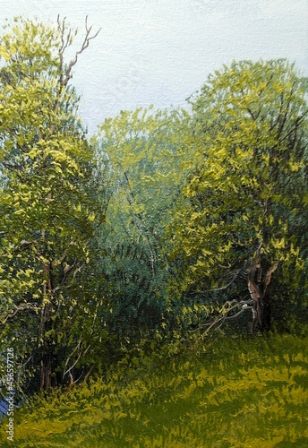 Fototapeta Naklejka Na Ścianę i Meble -   Oil paintings rural landscape, field in the countryside
