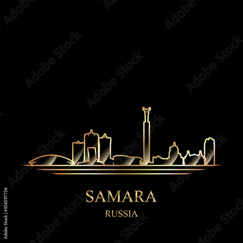 Gold silhouette of Samara on black background