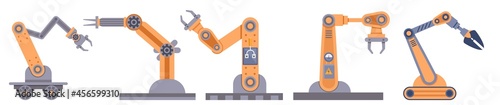 Set of Robotic Arms Design Elements Collection Isolated on White Background. Robot Hands, Industrial Manipulators