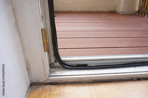 Closeup of balcony door threshold