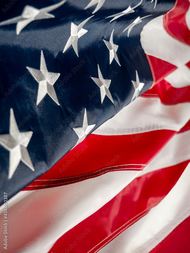 Fototapeta premium American flag of the USA. Independence Day on July 4, Memorial Day, Veterans Day, Labour Day. blur