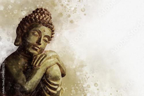 Fotografia Watercolor painting of a buddha statue, sign for peace and wisdom