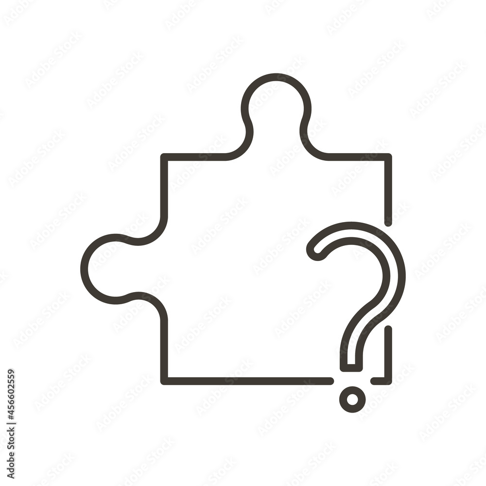 Puzzle with question mark. Vector thin line icon for concepts of problem solving, presenting solutions, undiscovered ideas Puzzle with question mark. Vector thin line icon for concepts of problem solving, presenting solutions, undiscovered ideas