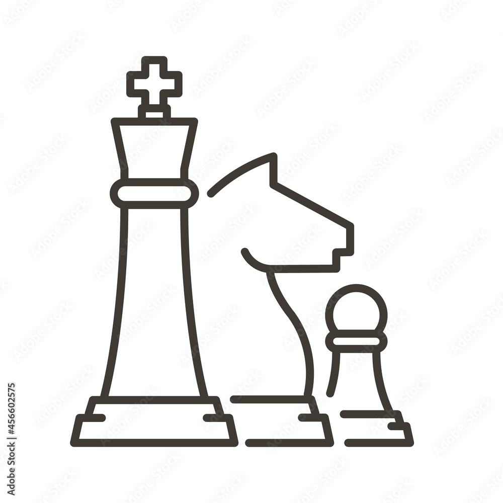 Set of chess pieces, king, knight and pawn. Vector thin line icon for chess related subjects or business strategy teamwork and management Set of chess pieces, king, knight and pawn. Vector thin line icon for chess related subjects or business strategy teamwork and management