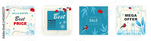 Modern winter square sale poster for Merry Christmas templates. Suitable for social media posts, poster, mobile apps, banners design and web ads, vector backgrounds, promotion materials.