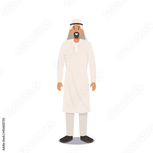 Arab Man in Traditional Clothes. Muslim Culture and Arabian Fashion Concept. Saudi Male Character Wear Thawb or Kandura