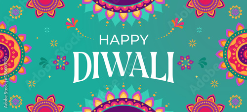 Happy Diwali Hindu festival banner, greeting card. Burning diya illustration, background for light festival of India