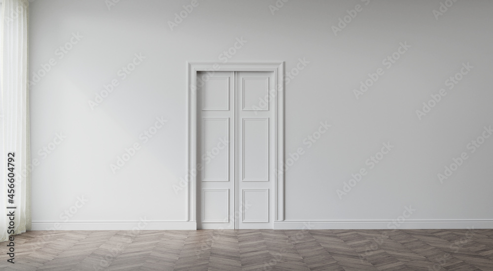 White, empty vintage interior. 3D render. 3D illustration.