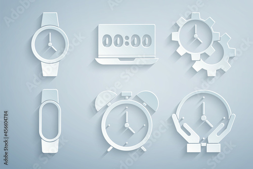 Set Alarm clock, Time Management, Smartwatch, Clock, on laptop and Wrist icon. Vector