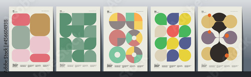 Abstract Paintings. Set of vector illustrations. Memphis and Bauhaus style designs. Geometric shapes, backgrounds, trendy patterns. Retro elements for web, sale banners, posters, flyer.