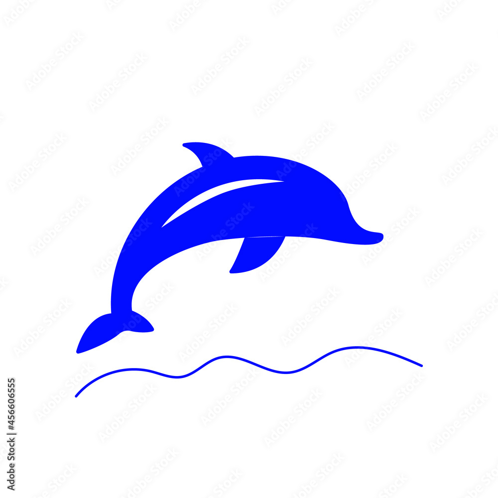 Obraz premium Dolphin jumping over water flat icon. Maldives animal. Coral island. Tropical resort. Isolated vector stock illustration