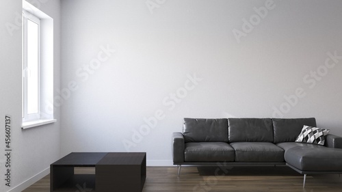 Empty living room with sofa. 3D-render.