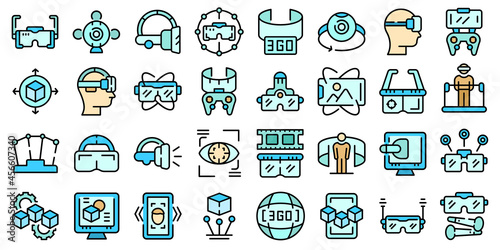 Vr platform icons set. Outline set of vr platform vector icons thin line color flat isolated on white