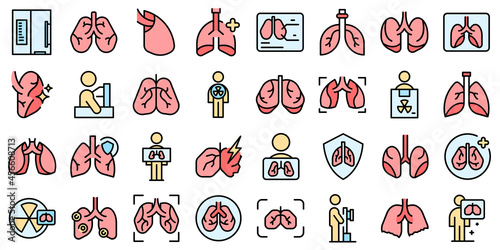 Fluorography icons set outline vector. Lung health. Body anatomy