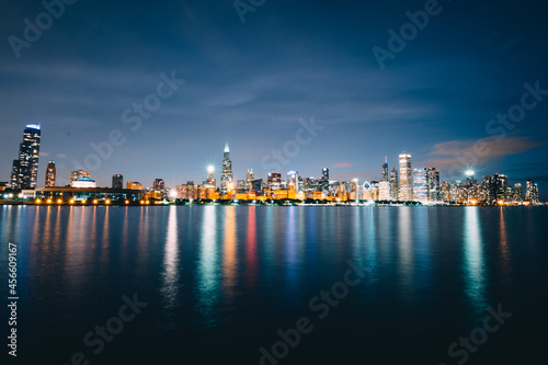 Chicago Skyline Sunset twilight night reflection 