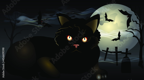 halloween cat on the moon