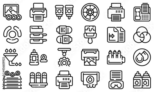 Cartridge filling icons set outline vector. Computer copier. Digital device