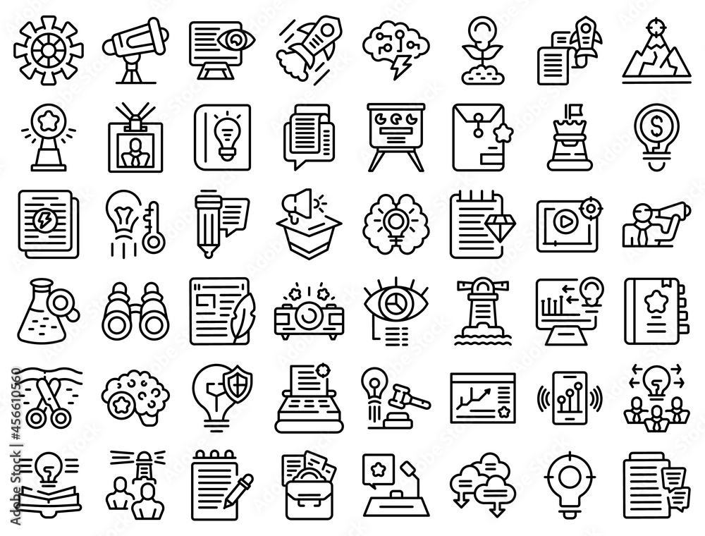 Business idea icons set outline vector. Goal startup. Strategy target