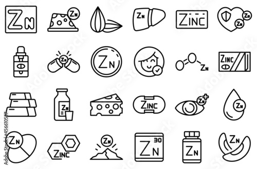 Zinc icons set outline vector. Mineral supplement. Vitamin food