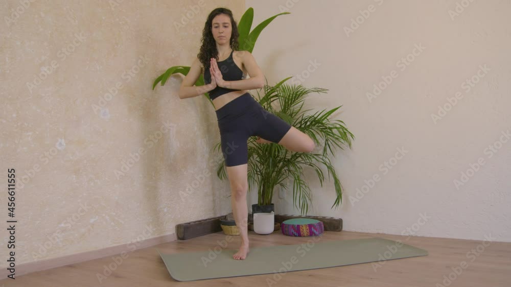 Latin Woman Practices Yoga At Home Latin Woman Practices Yoga At Home