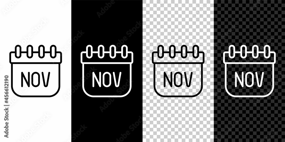 Set line November calendar autumn icon isolated on black and white, transparent background. Vector Set line November calendar autumn icon isolated on black and white, transparent background. Vector