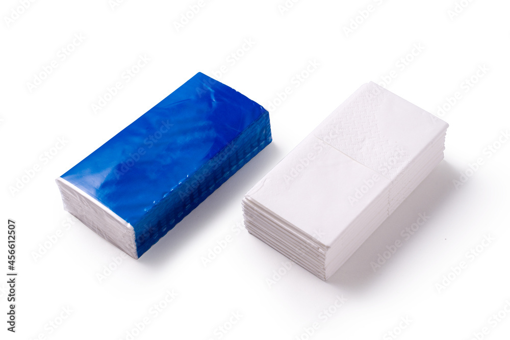 Tissue package isolated on white background. Disposable sanitary tissues. - obrazy, fototapety, plakaty 