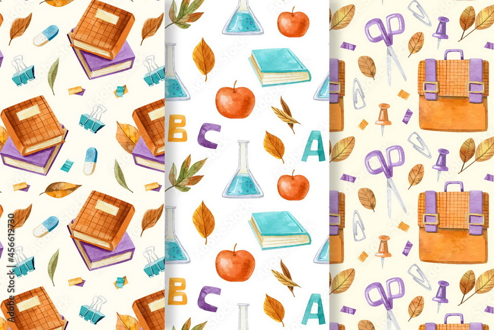 watercolor back school vector design illustration pattern collection
