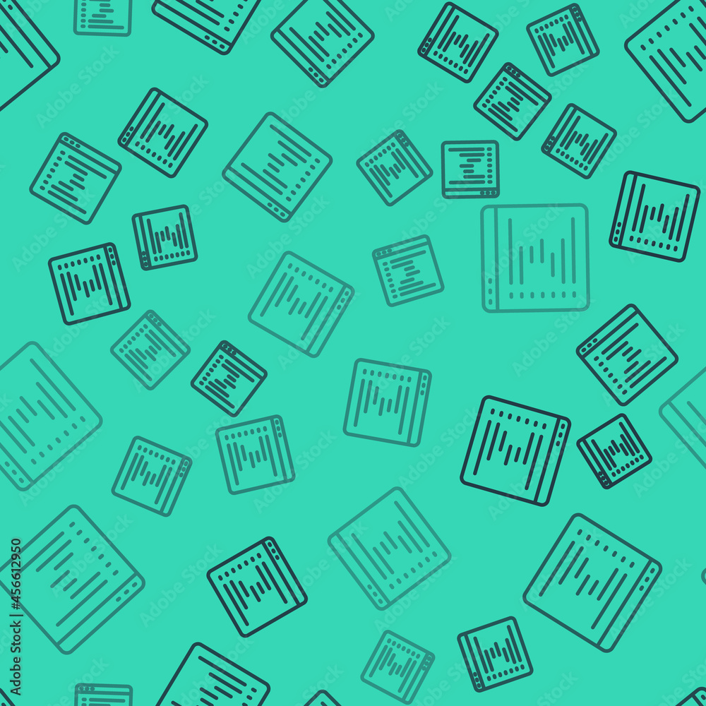 Black line Browser window icon isolated seamless pattern on green background. Vector Black line Browser window icon isolated seamless pattern on green background. Vector