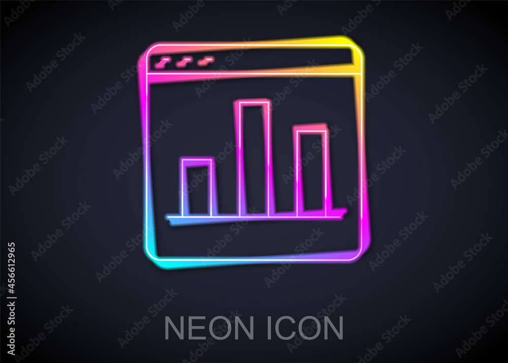 Glowing neon line Graph, chart, diagram, infographic icon isolated on black background. Vector Glowing neon line Graph, chart, diagram, infographic icon isolated on black background. Vector