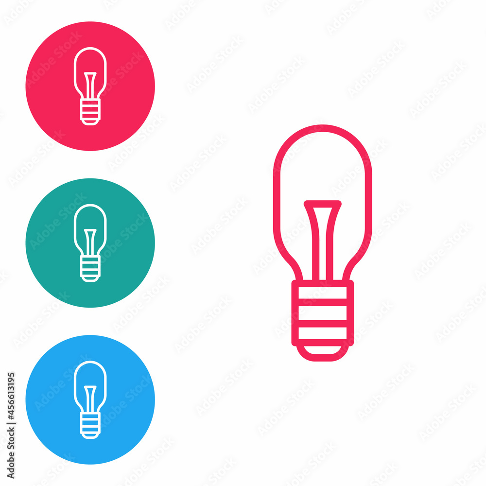 Red line Light bulb with concept of idea icon isolated on white background. Energy and idea symbol. Inspiration concept. Set icons in circle buttons. Vector Red line Light bulb with concept of idea icon isolated on white background. Energy and idea symbol. Inspiration concept. Set icons in circle buttons. Vector