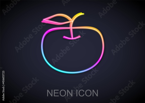 Glowing neon line Apple icon isolated on black background. Excess weight. Healthy diet menu. Fitness diet apple. Vector