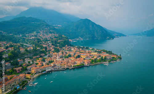 Aerial view of Menaggio village. Menaggio is a picturesque and traditional village, located on the western shore of Lake Como, Italy