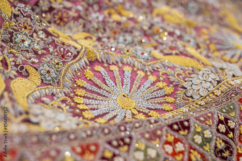 Indian bride's wedding outfit, fabric and textile