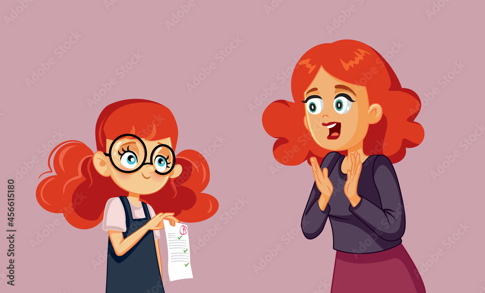 Happy Mother Congratulating Daughter for Good Grades Vector Cartoon Happy Mother Congratulating Daughter for Good Grades Vector Cartoon