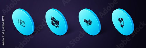 Set Isometric Smartwatch setting, Air conditioner, Video camera and Stopwatch icon. Vector