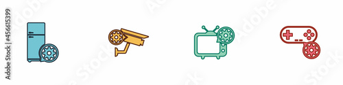 Set Refrigerator setting, Security camera, Tv and Gamepad icon. Vector
