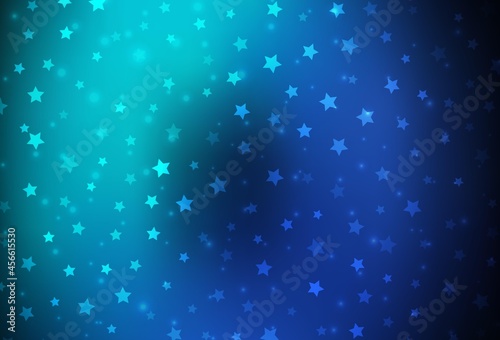 Dark Blue, Green vector layout with bright snowflakes, stars.