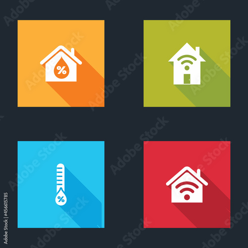 Set House humidity, Smart home with wi-fi, Humidity and icon. Vector