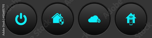 Set Power button, House under protection, Humidity and Smart home remote control system icon. Vector